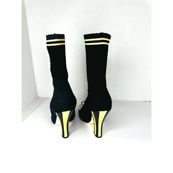 Fendi Rockoko Pearl Embellished Black Stretch Sock Boots 105mm Heels Size 37 - Picture 13 of 13